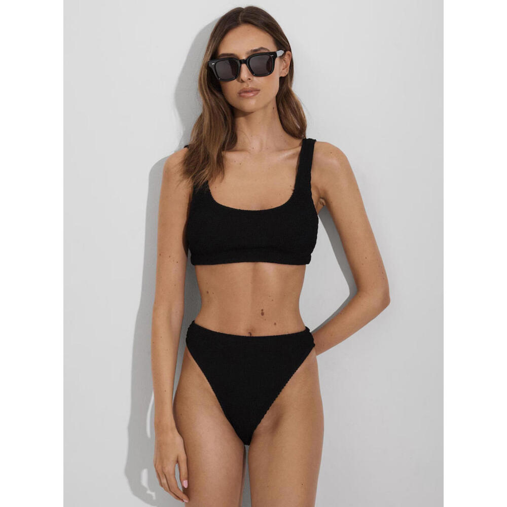 Good American Textured Scoop Neck Bikini Top in Black - Large (Size 3)